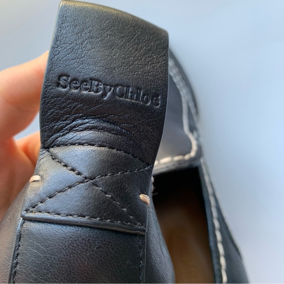 See by Chloe Claudia platform high heel Leather pumps contrast stitching black - Picture 9 of 10